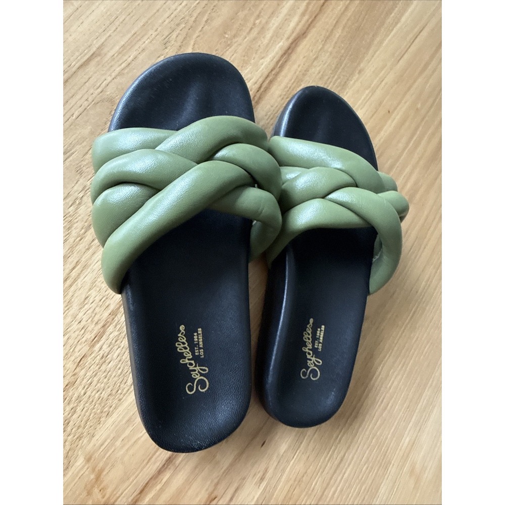 SEYCHELLES Anthropologie low key glow up sandals Slide Olive/Black Size 6